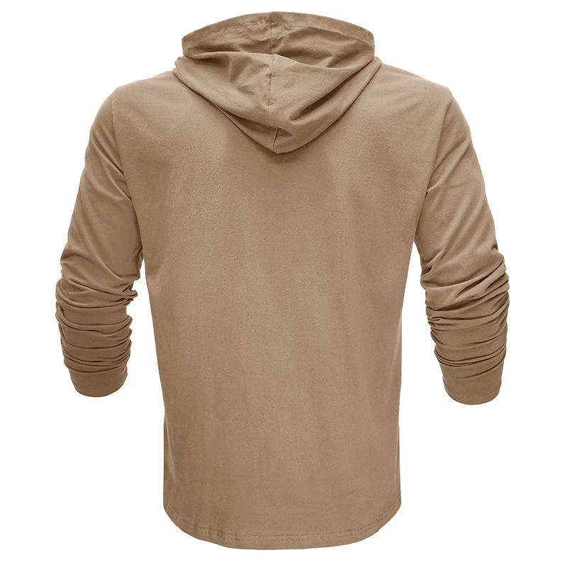 Mens Casual Solid Color Hooded Long Sleeve T-Shirt 90114469M