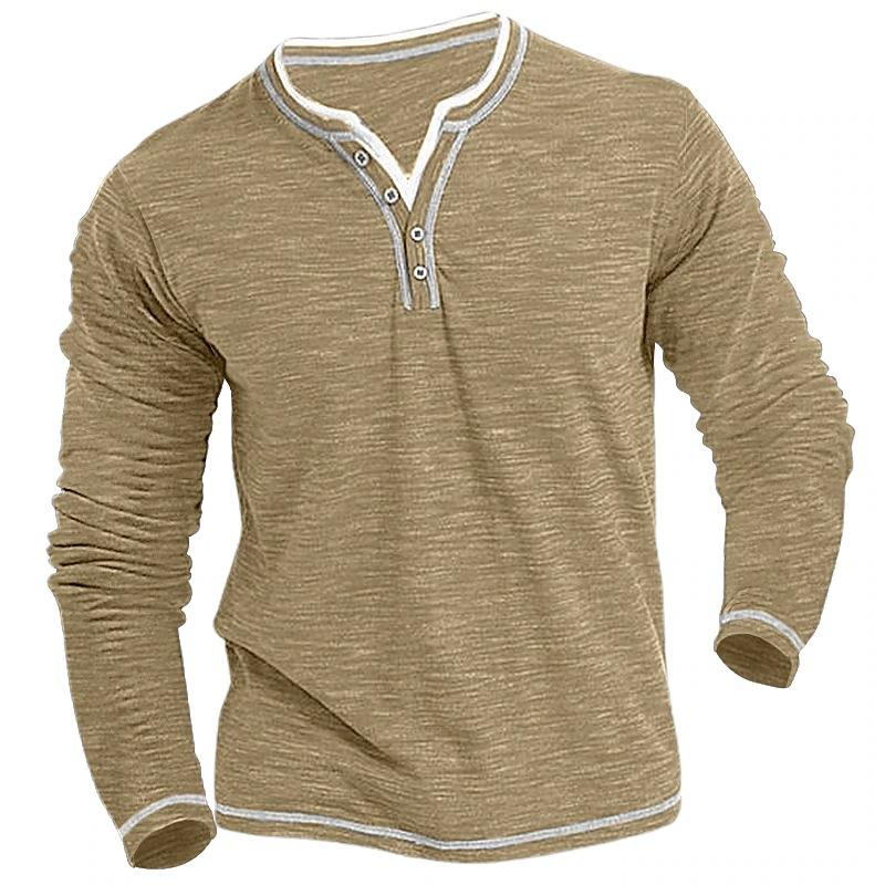 Mens Color Block Henley Collar Long Sleeve Casual T-shirt 26157436Z