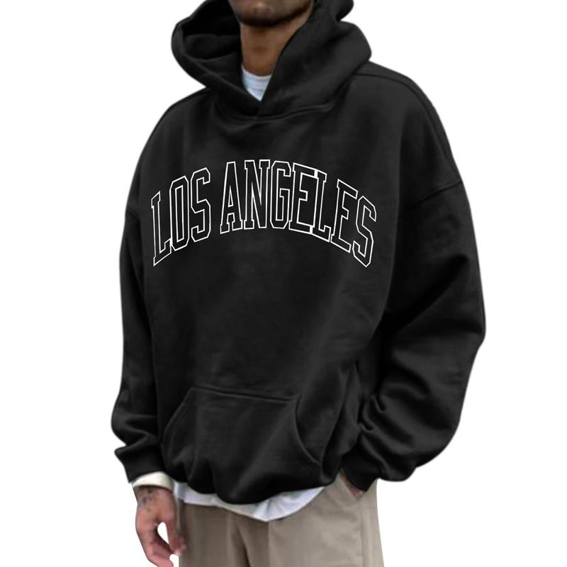 Mens LA Print Drawstring Drop Shoulder Hooded Sweatshirt 83383511X