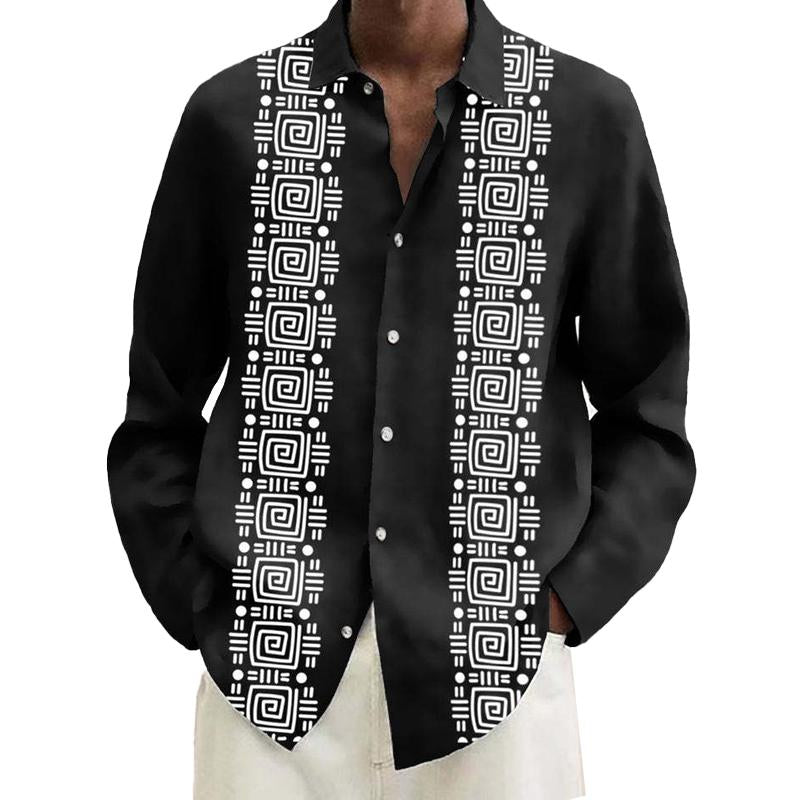 Mens Casual Printed Lapel Long Sleeve Shirt 30654645X