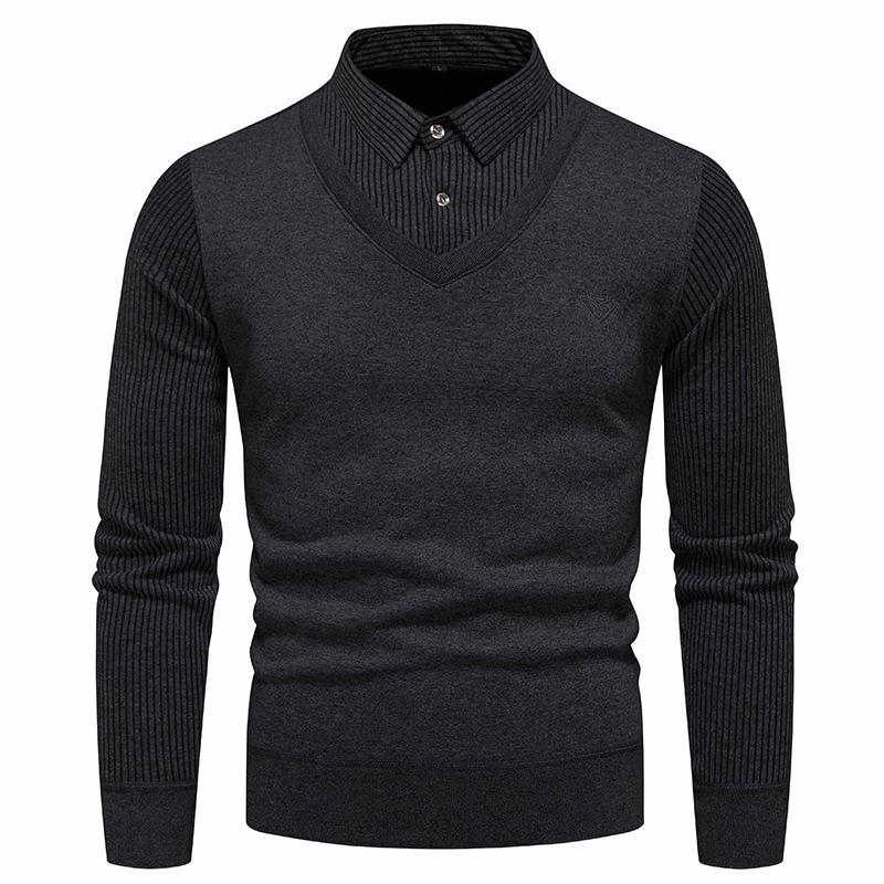 Mens Striped Shirt Collar Long Sleeve Casual Polo Shirt 93232409Z