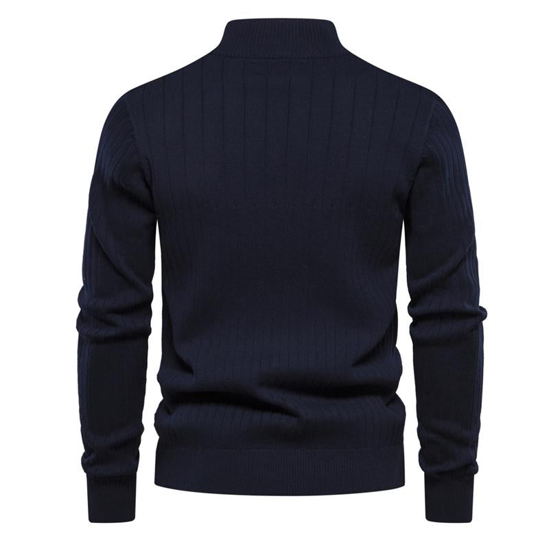 Mens Stand Collar Half Zip Solid Color Pullover Sweater 99789897X