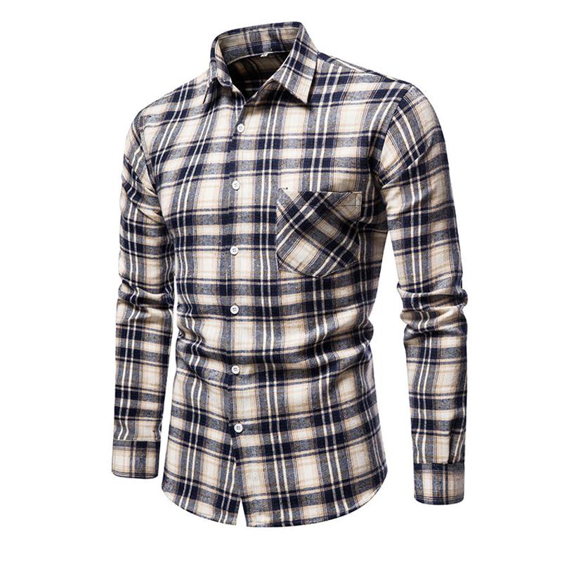 Mens Casual Plaid Simple Long-sleeved Shirt 62137830X