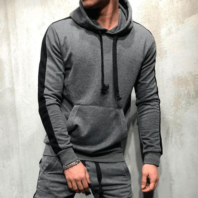 Mens Casual Hooded Color Block Sports Hoodie 86122367M