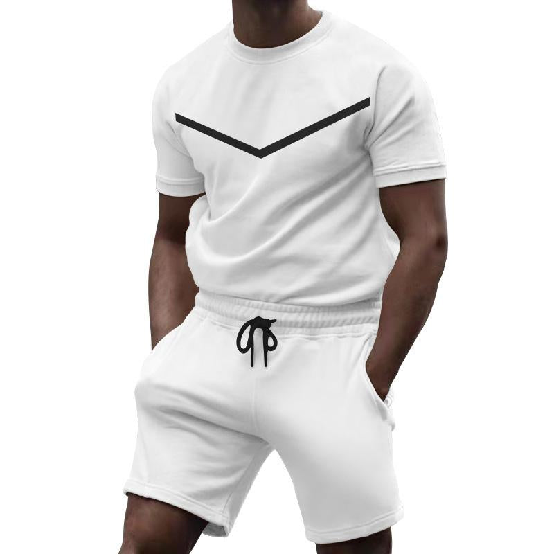 Mens Sports Solid Color Round Neck T-Shirt Short Sleeve Shorts Set 53183310Y