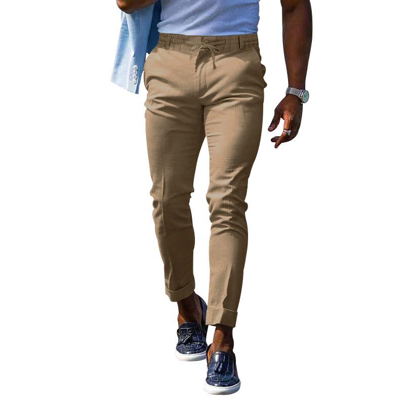 Mens Solid Color Elastic Waist Tie-Up Versatile Pants 24875184X