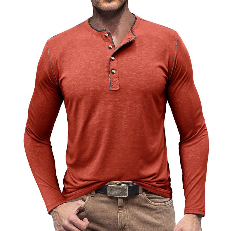 Mens Slub Cotton Crew Neck Long Sleeve Solid Henley T-Shirt 29496892X