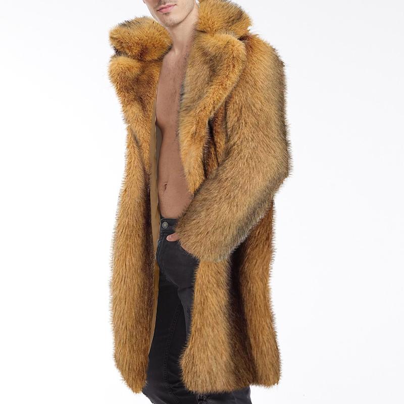 Mens Vintage Faux Fur Mid-Length Lapel Coat 44152985M