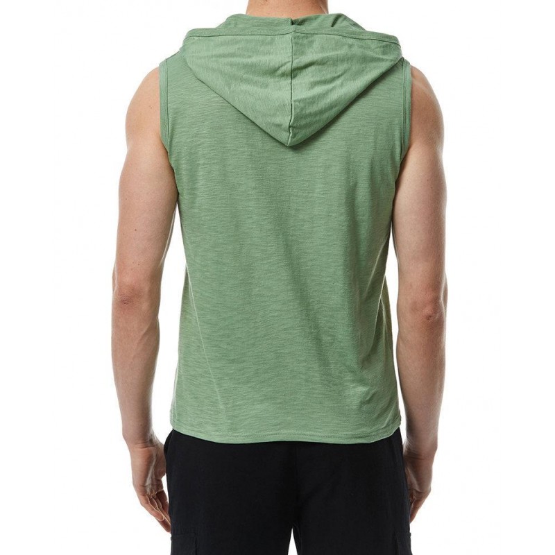 Mens Casual Solid Color V Neck Hooded Sleeveless Tank Top 03939558M