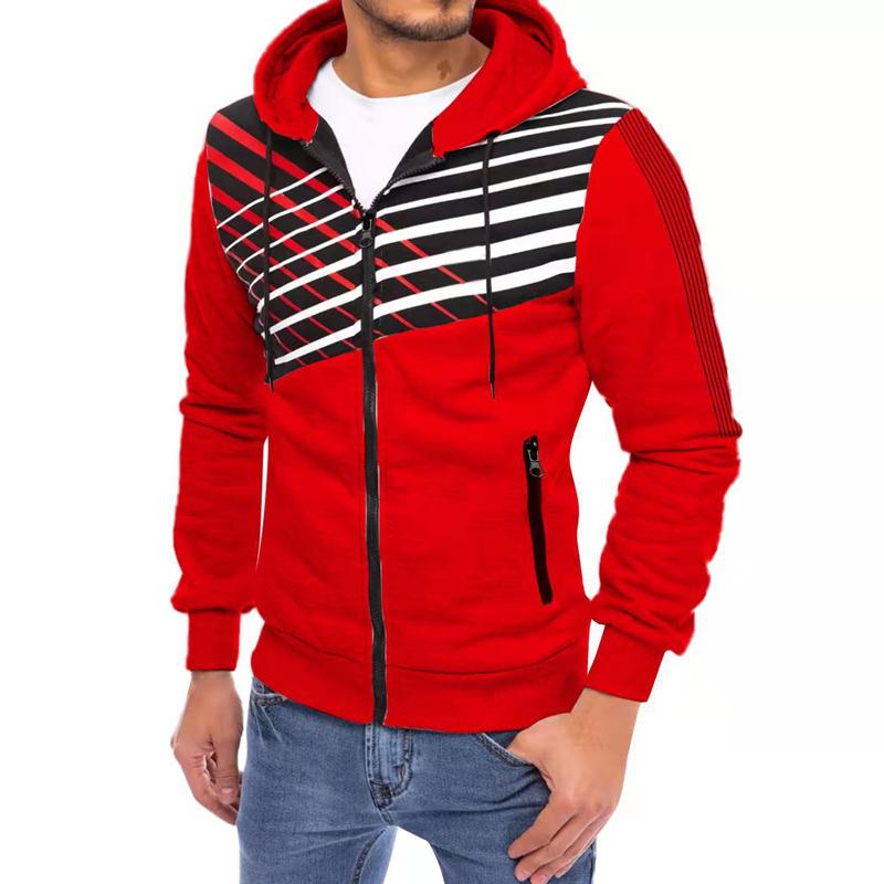 Mens Casual Fashion Print Color Block Jacket Zipper Hoodie 60268252X