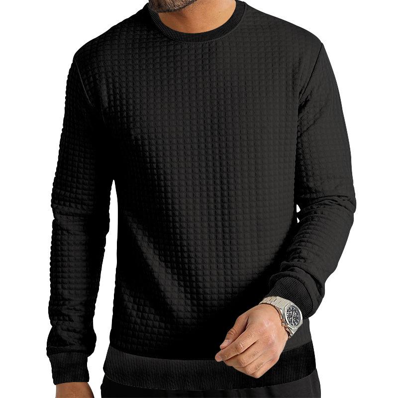 Mens Solid Textured Fabric Round Neck Long Sleeve Sweatshirt 13309943Z