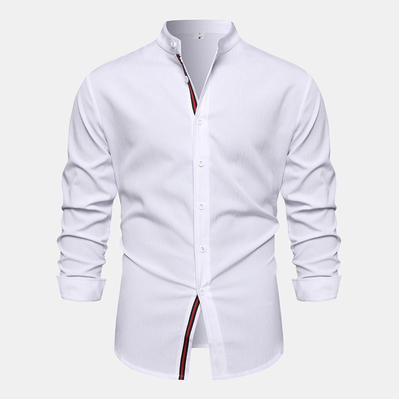 Mens Casual Long Sleeve Shirt Solid Color Simple Loose Stand Collar Shirt 55411530X