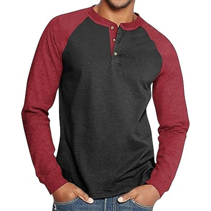 Mens Vintage Colorblock Henley Collar Long Sleeve T-Shirt 97293227Y