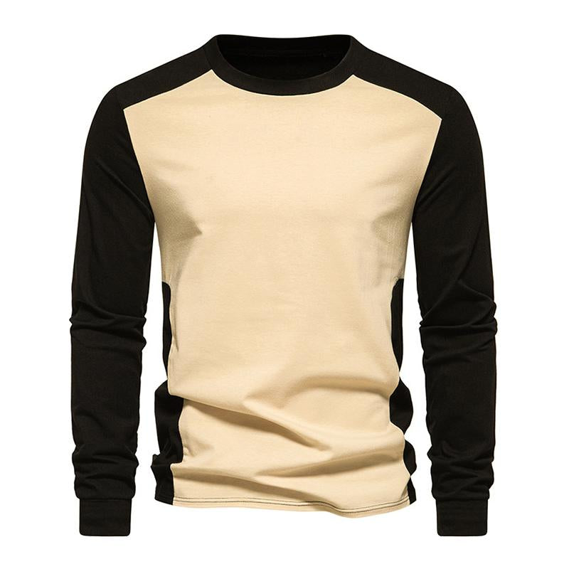 Mens Vintage Colorblock Patchwork Round Neck Long Sleeve T-Shirt 61646610M