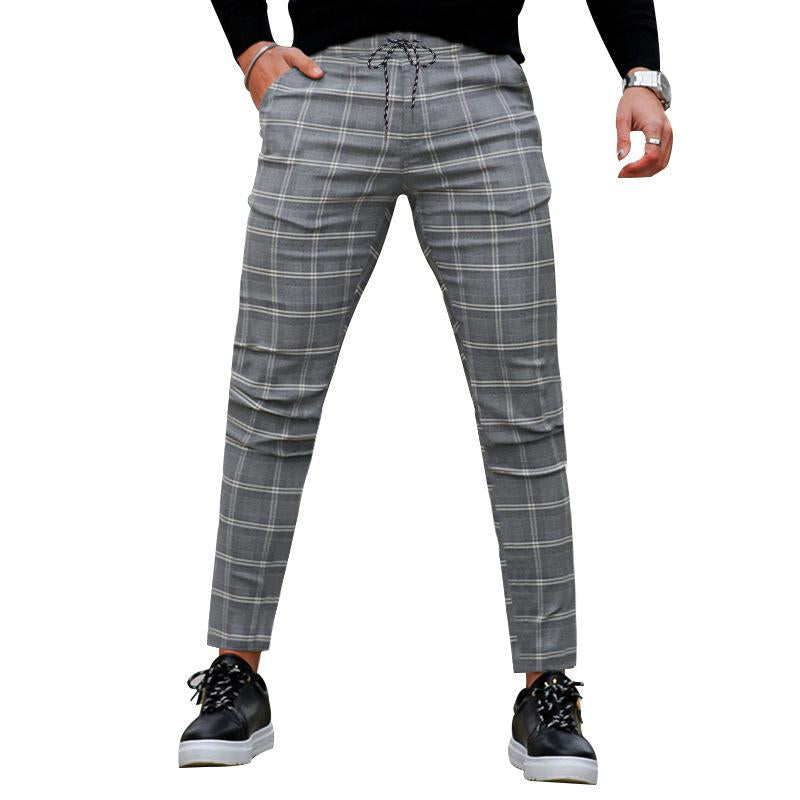 MenS Retro Casual Plaid Straight Pants 85522735Y