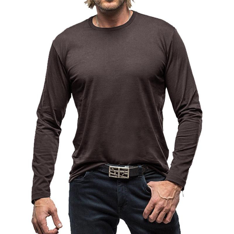 Mens Casual Solid Color Round Neck Long Sleeve T-Shirt 46588238M