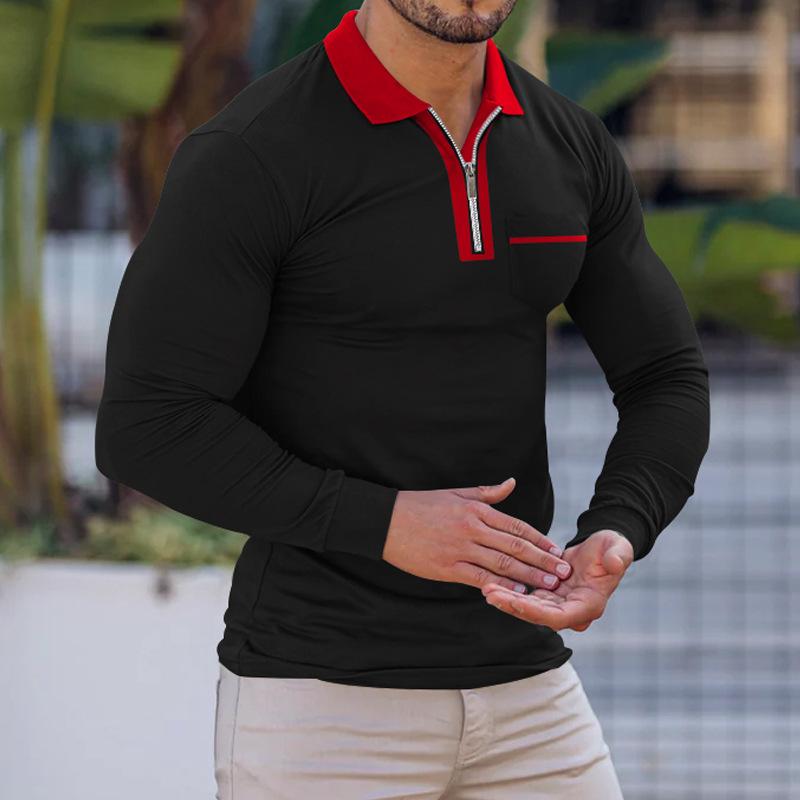 Mens Color Block Half Zip Pullover Long Sleeve Polo Shirt 98752997X