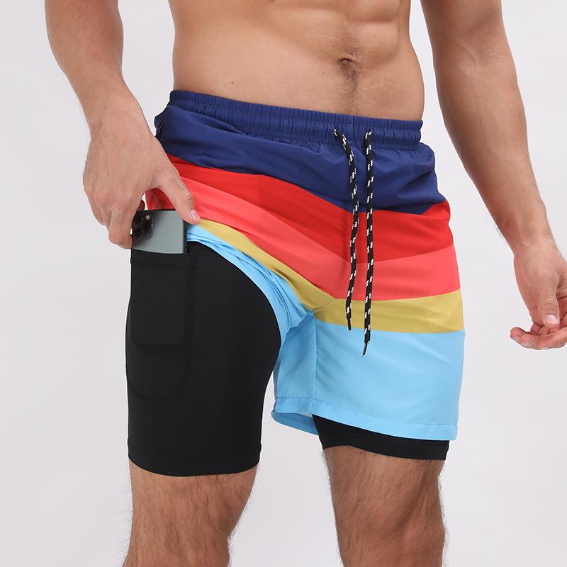 Mens Athleisure Printed Double Layer Beach Shorts 42598002M