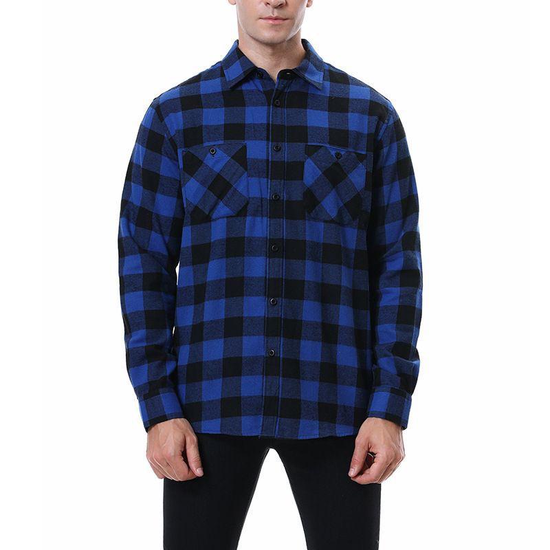 Mens Casual Flannel Check Double Breast Pocket Long Sleeve Shirt 40632384Y