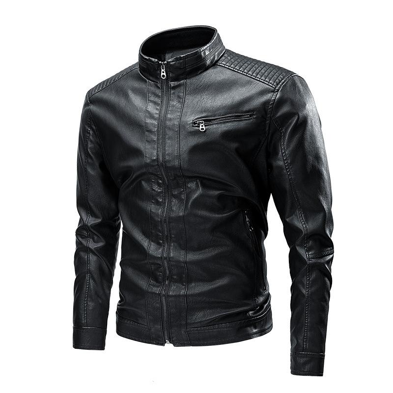 Mens Solid Color Zipper Hooded Leather Moto Jacket Detachable Hooded Jacket 47974936X