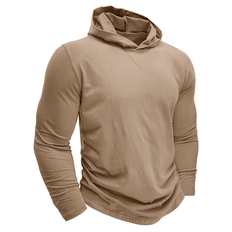 Mens Casual Solid Color Hooded Long Sleeve T-Shirt 90114469M