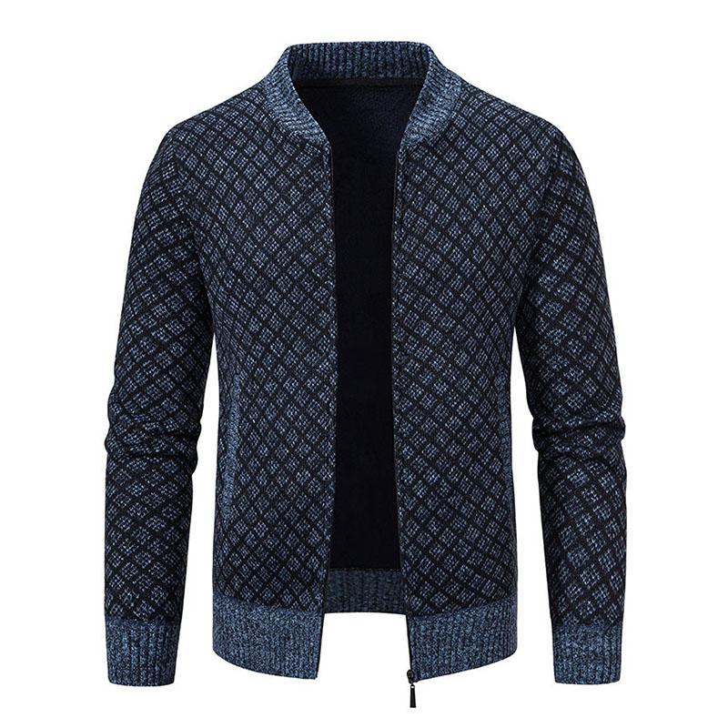 Mens Casual Baseball Collar Fleece Warm Zipper Knit Cardigan 84975709M