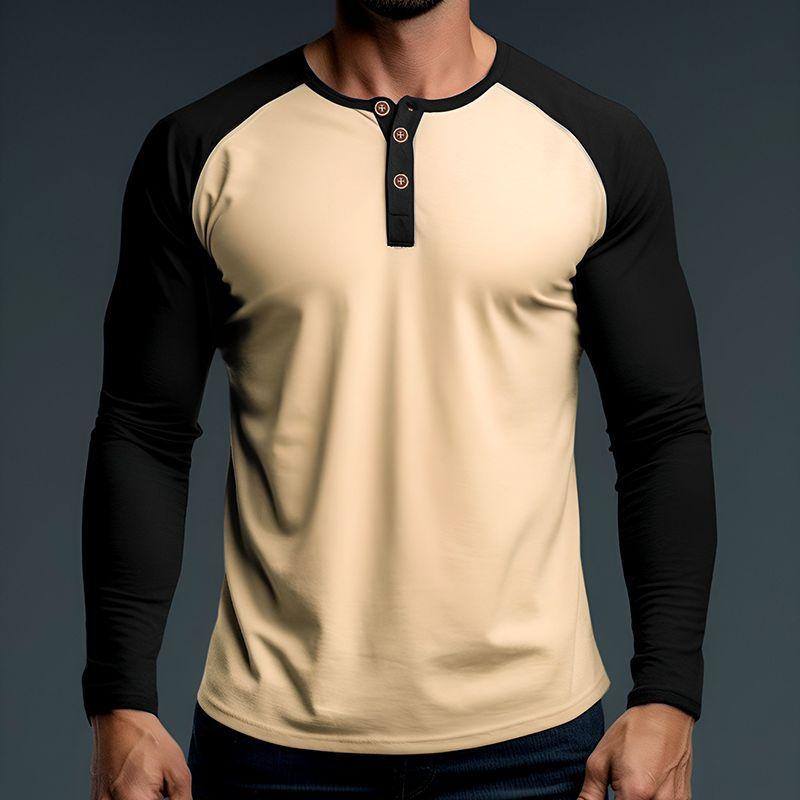 Mens Colorblock Raglan Henley Long Sleeve T-Shirt 35896128X