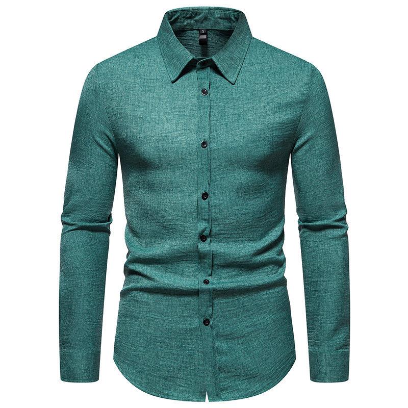 Mens Retro Solid Color Casual Long Sleeve Shirt 86241706Y