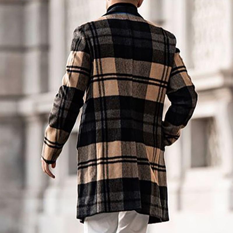 MenS Retro British Style Plaid Print Coat 40855931Y