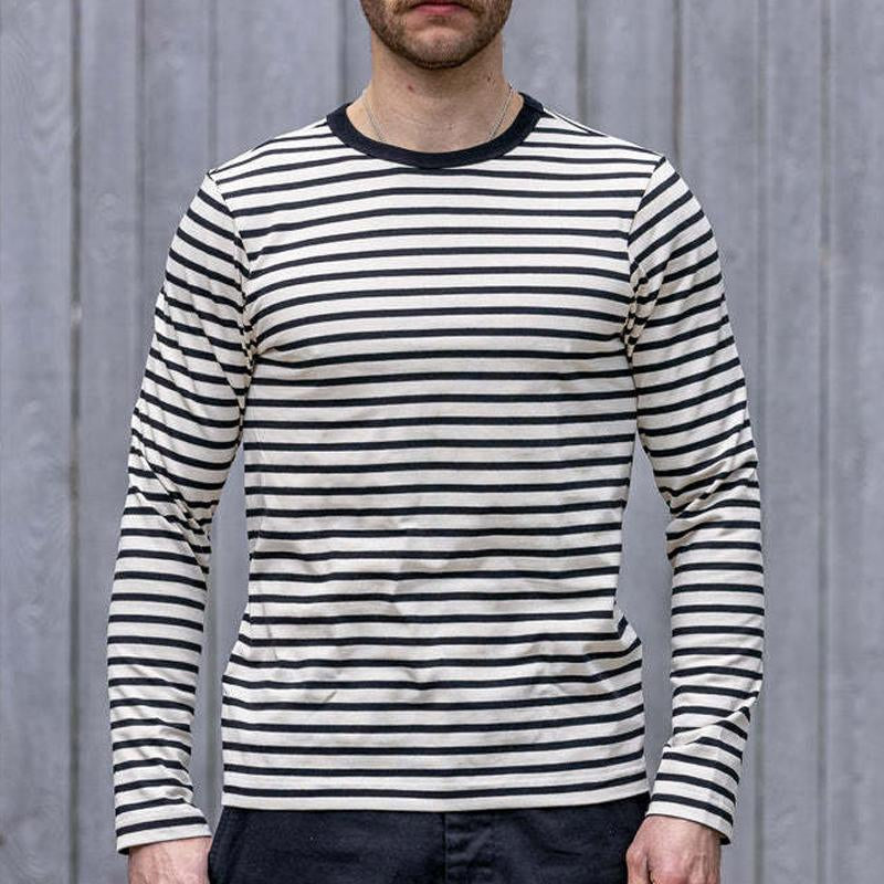 Mens Autumn and Winter Striped Knitted Long-sleeved T-shirt 75952733X