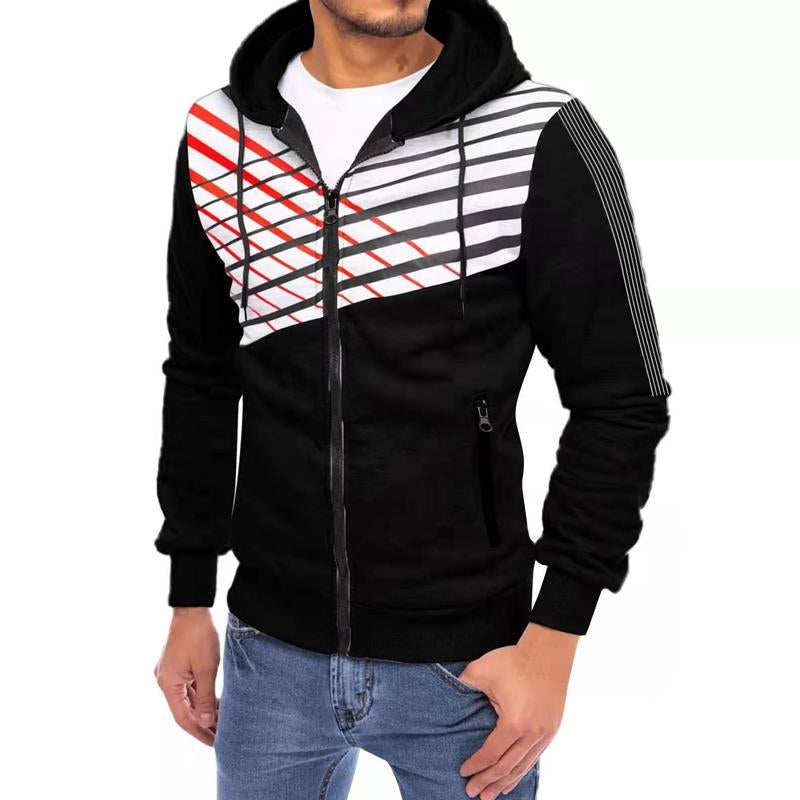 Mens Casual Fashion Print Color Block Jacket Zipper Hoodie 60268252X