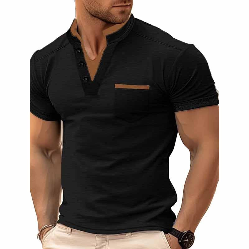 Mens Color Matching V-neck Casual Short-sleeved T-shirt 62184220X