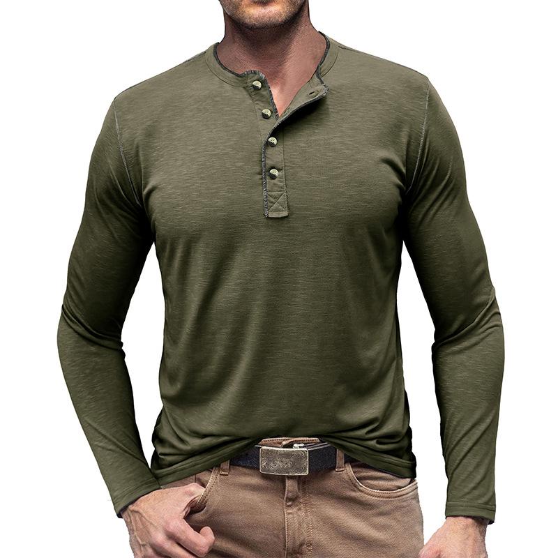 Mens Casual Crew Neck Cotton Long Sleeve Henley T-Shirt 28120451M