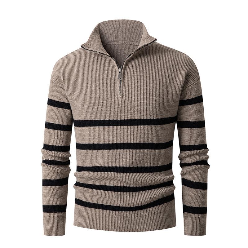 Mens Striped Half-Zip Stand Collar Sweater 58036618X