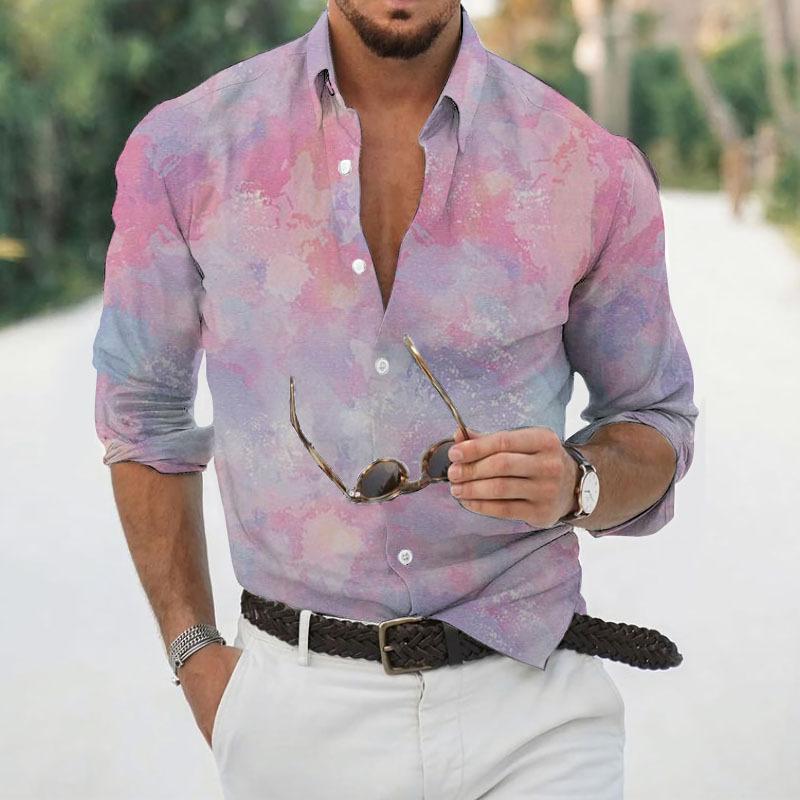 Mens Printed Lapel Long Sleeve Casual Shirt 02254665Z