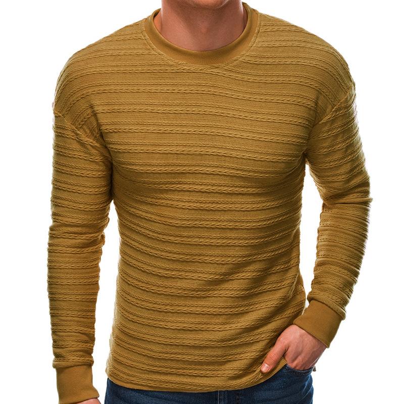 Mens Retro Solid Color Striped Jacquard Round Neck Long Sleeve Sweater 78402890Y