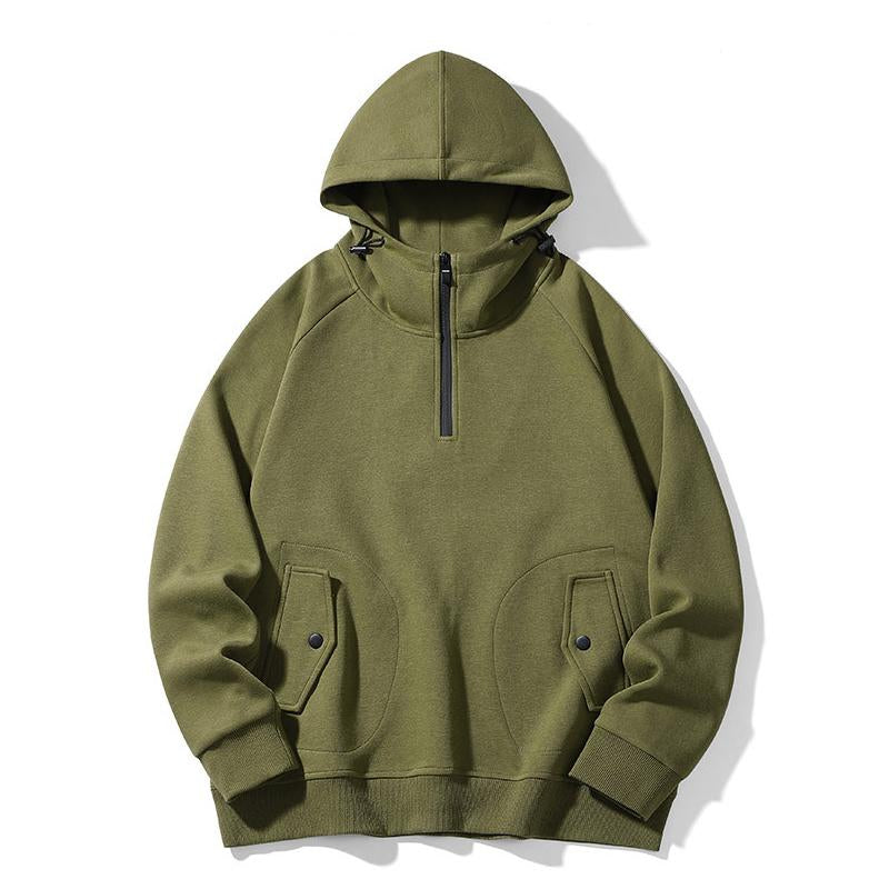 Mens Vintage Solid Color Loose Zipper Pullover Hoodie 00868107M