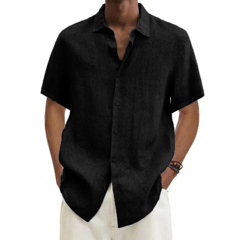 Mens Casual Solid Color Lapel Short Sleeve Shirt 54182499Y