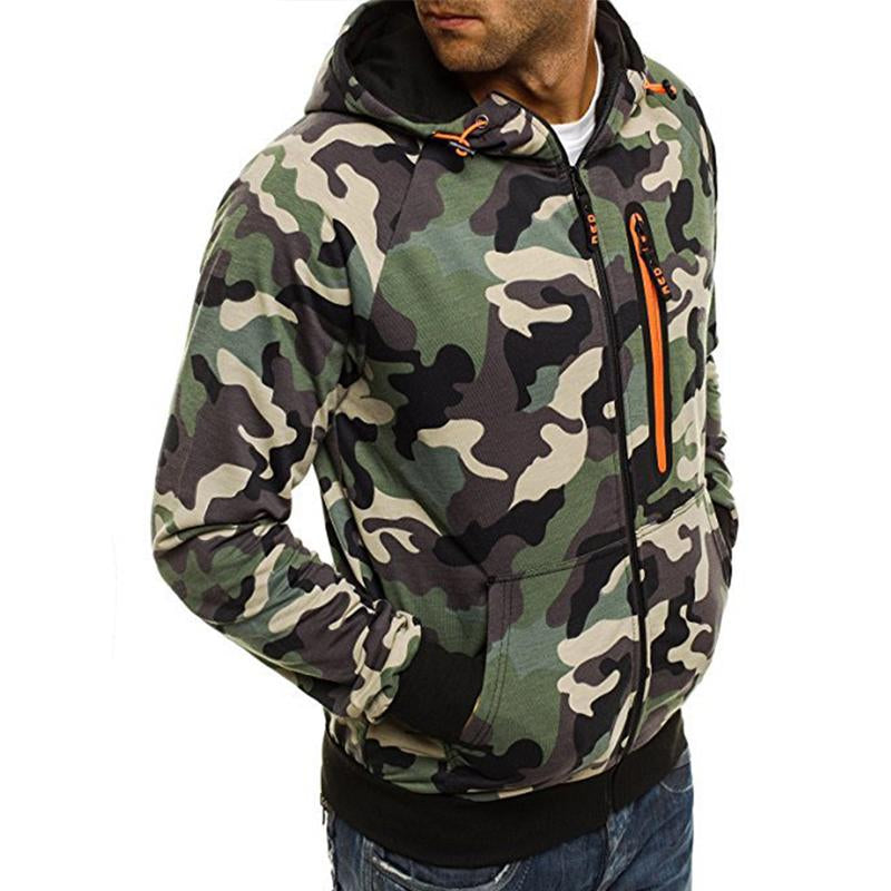 Mens Casual Camouflage Chest Zipper Hoodie Jacket 87553181Y