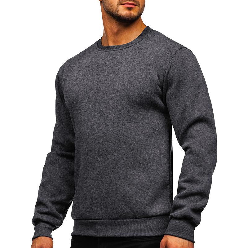 Mens Casual Solid Color Long Sleeve Loose Round Neck Sweatshirt 35918955Y