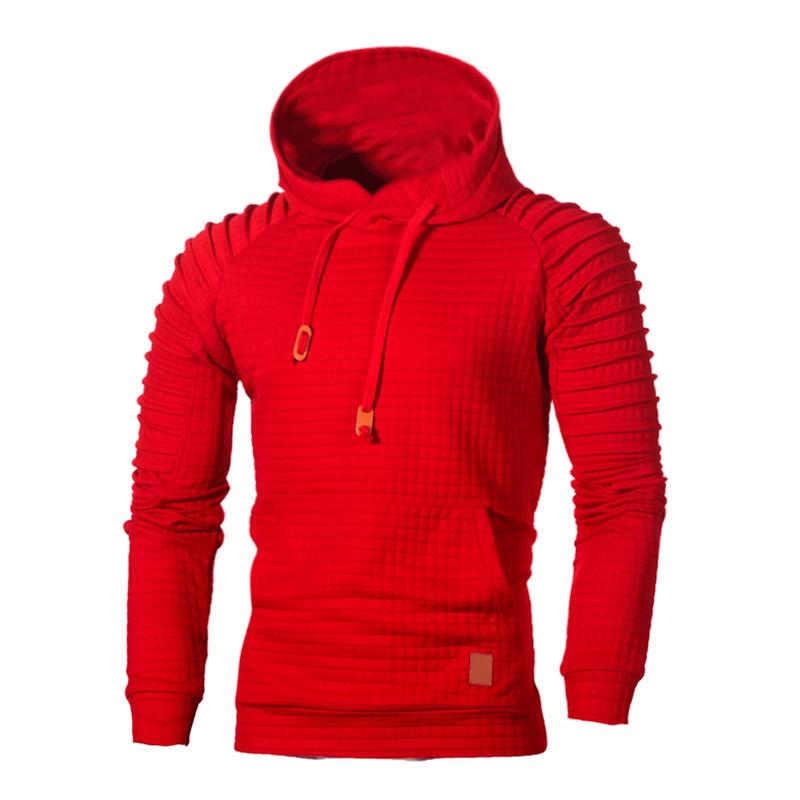 Mens Casual Pleated Kangaroo Pocket Waffle Pullover Hoodie 25443119M