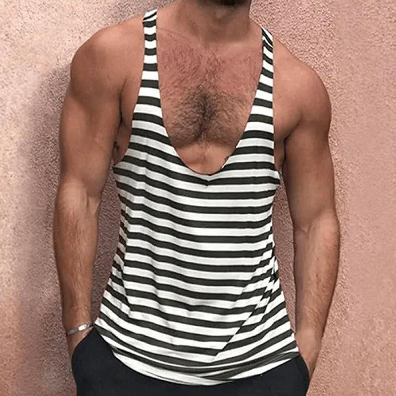 Mens Casual Striped Deep V Neck Tank Top 73603413Y