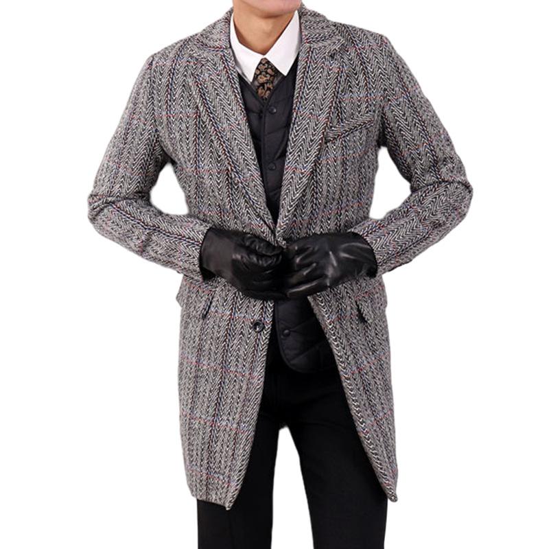 Mens Notch Lapel Single Breasted Mid-length Coat 53721717Z