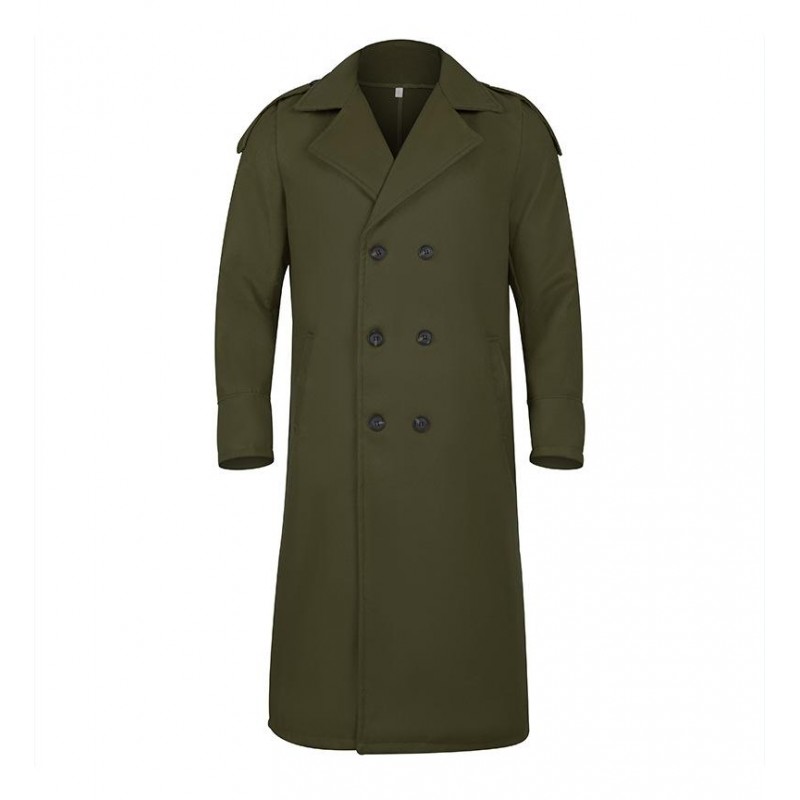 Mens Turn-down Collar Double Breasted Solid Long Coat 63857145Z