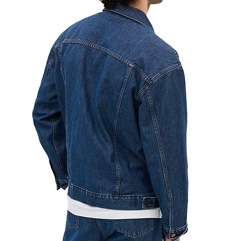 Mens Lapel Breast Pockets Single Breasted Denim Jacket 3201703Z