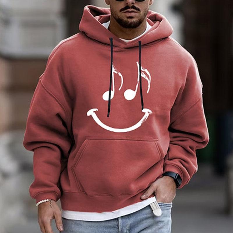 Mens Casual Smiley Print Long Sleeve Kangaroo Pocket Hoodie 81794049M