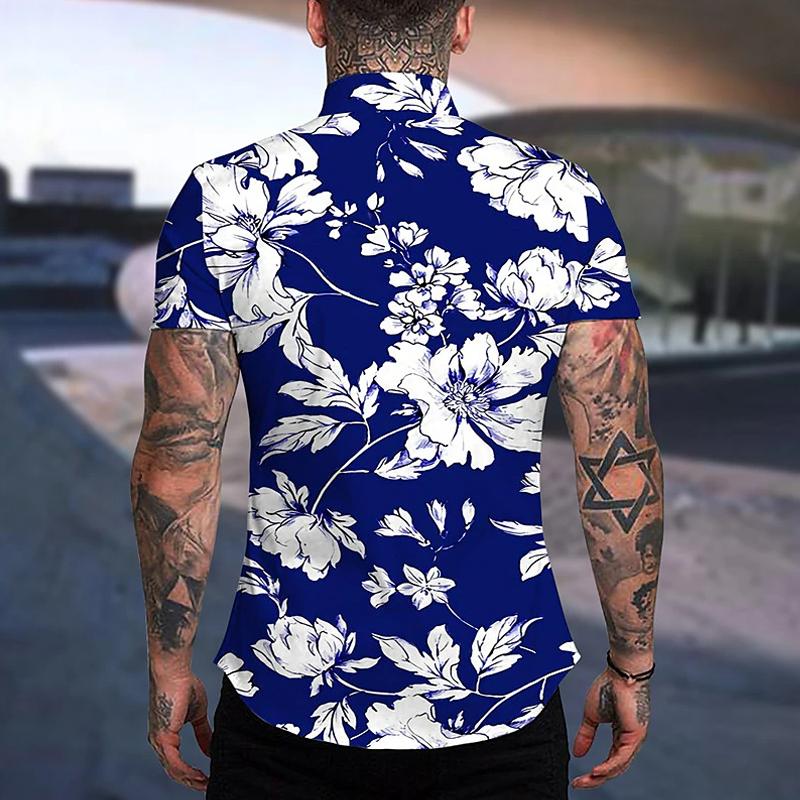 Mens Floral Lapel Short Sleeve Loose Casual Shirt 81988867Z