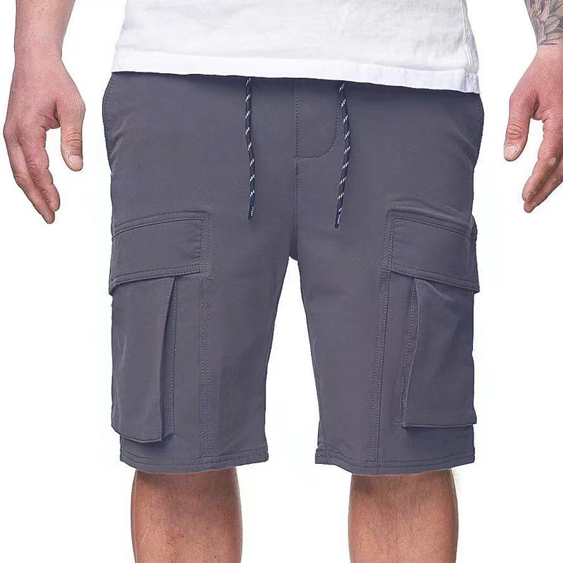 Mens Loose Drawstring Elastic Waist Multi-pocket Cargo Shorts 04913954Z