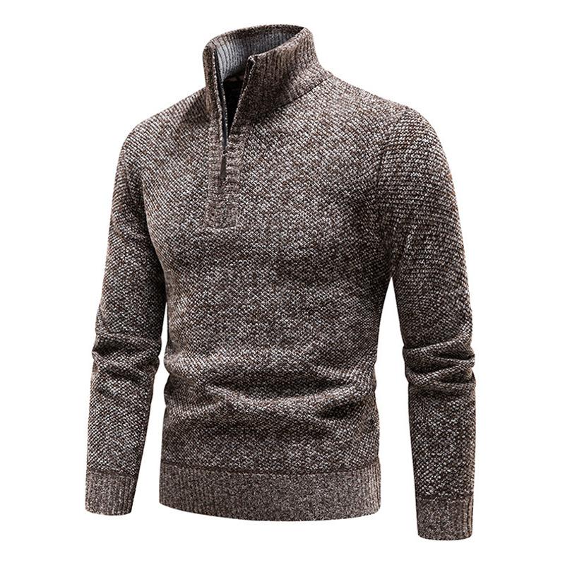 Mens Solid Color Zip High Collar Knit Casual Sweater 91245047Z