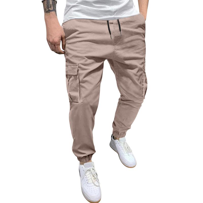 Mens Solid Loose Elastic Waist Multi-pocket Cargo Pants 41551659Z